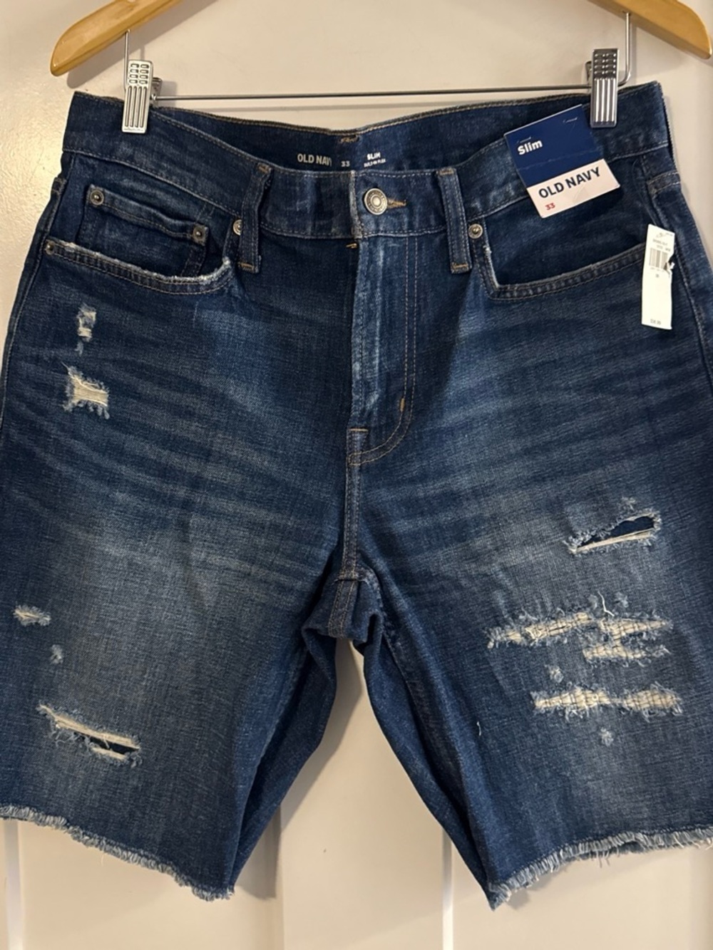 Old Navy Men’s Dark Blue Distressed Denim Jean Shorts